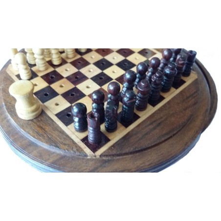 Coffret Echecs bois rond à picots 12cm