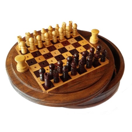 Coffret Echecs bois rond à picots 12cm