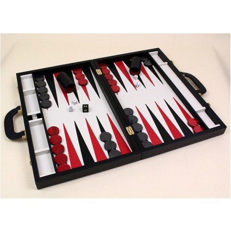 Backgammon 58 cm cuir rouge et noir