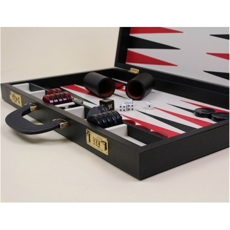 Backgammon 58 cm cuir rouge et noir