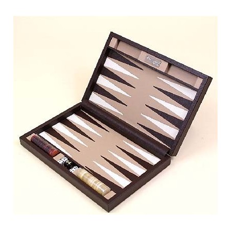 Backgammon cuir marron voyage 33cm