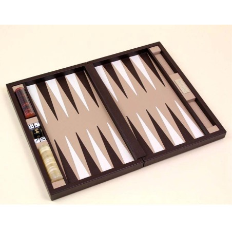 Backgammon cuir marron voyage 33cm