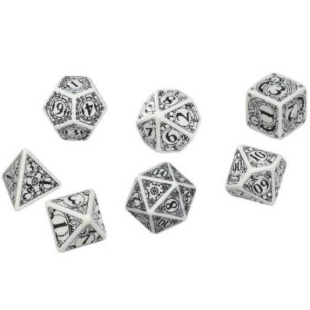 Set de 7 dés Steampunk noir et blanc