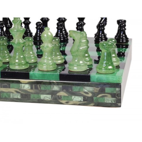 Coffret d'échecs luxe albâtre vert 25cm