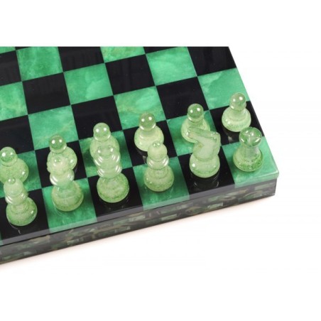 Coffret d'échecs luxe albâtre vert 25cm