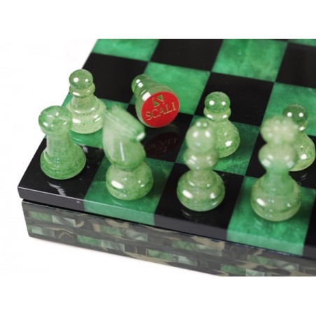 Coffret d'échecs luxe albâtre vert 25cm