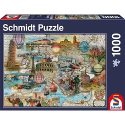 Puzzle 1000 pièces - Tour d'Europe de Montgolfière à travers l'Europe