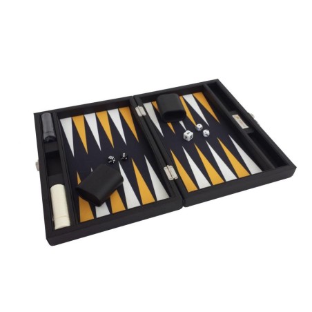 Backgammon Simili Cuir Black-Yellow Deluxe Grand Format