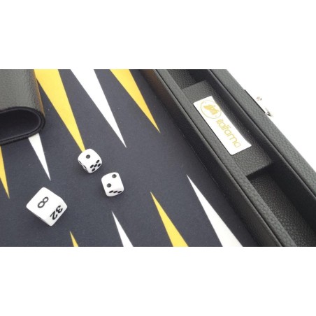 Backgammon Simili Cuir Black-Yellow Deluxe Grand Format