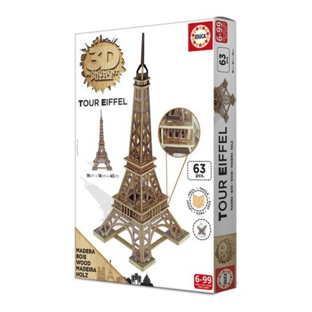 Puzzle 3D - Bois Tour Eiffel (63 pcs)