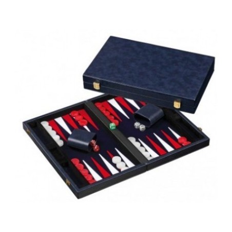 Backgammon Simili Cuir 38cm Bleu Nuit