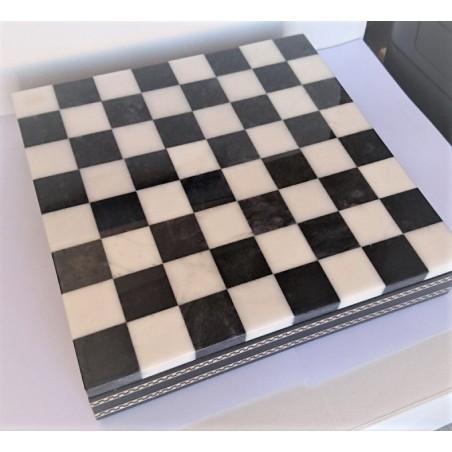 Coffret d'échecs de luxe en albâtre noir et blanc 25cm