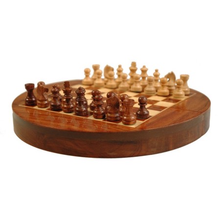 Jeu d'échecs magnétique rond en palissandre 25cm