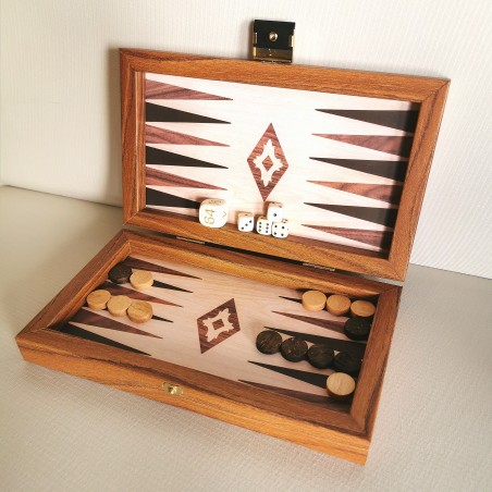 Backgammon Noyer Simili Bois - Petit Modèle