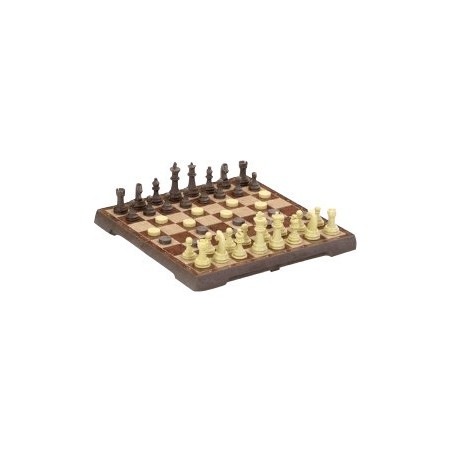 Echecs et Dames Magnétique - Simili Bois 24cm