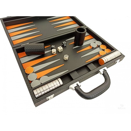 Backgammon Simili Cuir (Noir, Orange et Gris)