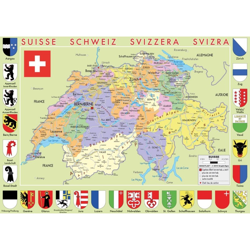 Puzzle 50 pièces - Carte De Suisse Hc, Geographie