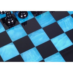 Jeu d'échecs en albâtre bleu