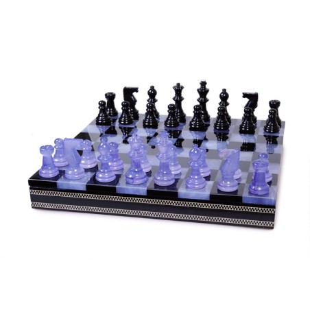 Coffret d'Echecs de Luxe en Albâtre Violet & Noir