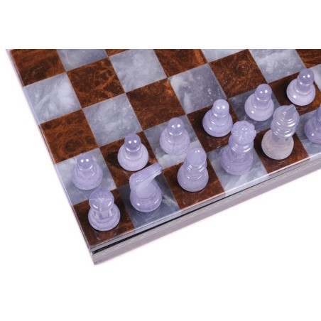 Coffret d'échecs de luxe en albâtre marron et gris