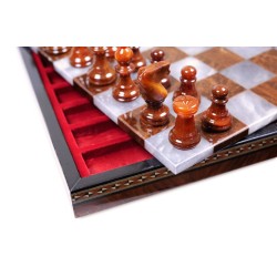 Coffret d'échecs de luxe en albâtre marron et gris