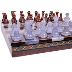 Coffret d'échecs de luxe en albâtre marron et gris