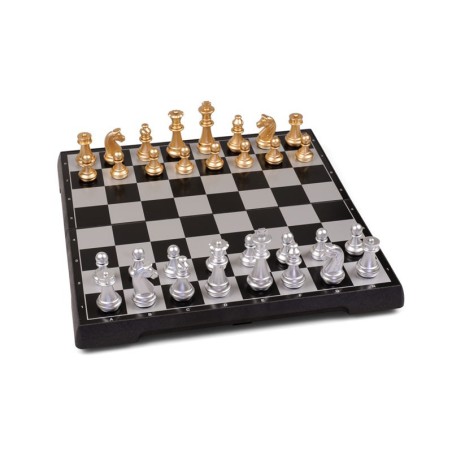 Coffret d'échecs magnétique pliant or et argent - grand modèle