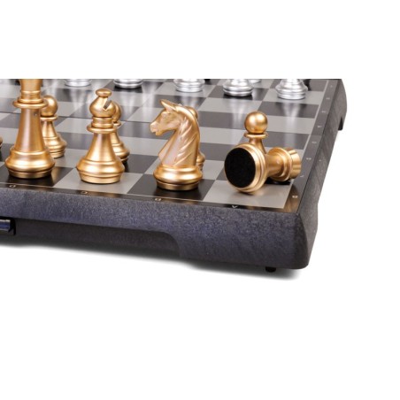 Coffret d'échecs magnétique pliant or et argent - grand modèle