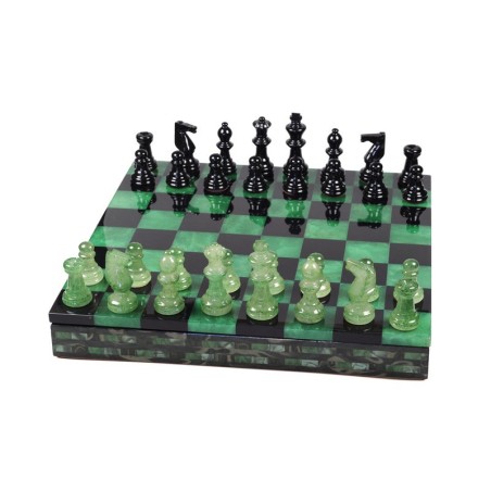 Coffret d'échecs Luxe Albatre Vert et Noir 35cm