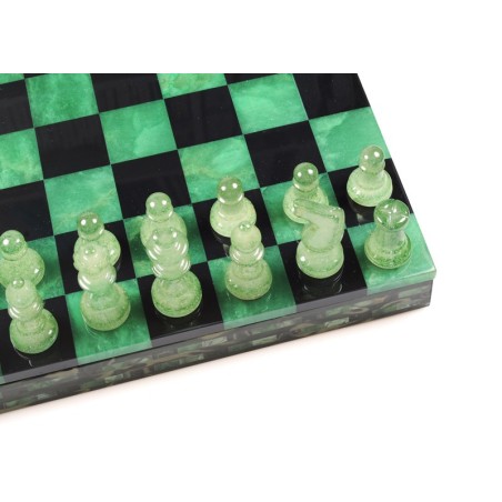 Coffret d'échecs Luxe Albatre Vert et Noir 35cm