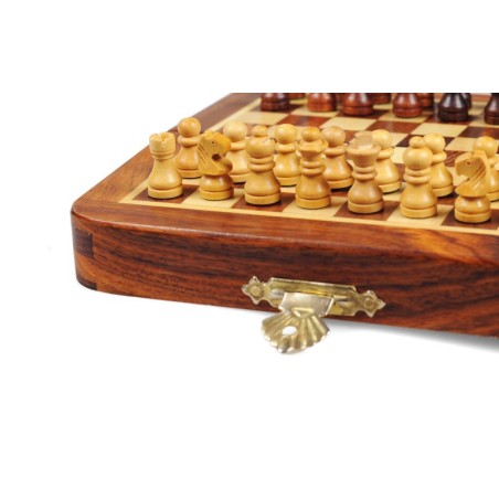 Mini coffret d'échecs en palissandre magnétique pliant